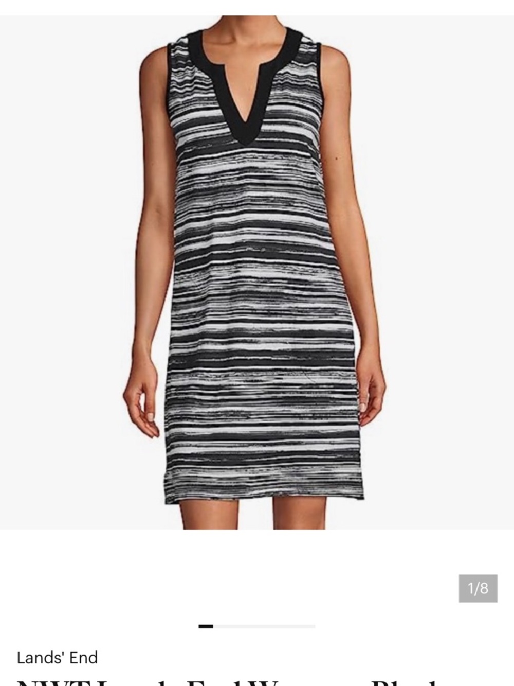 Lands' End Black and White Striped V-Neck Sleeveless Swim Coverup size medium